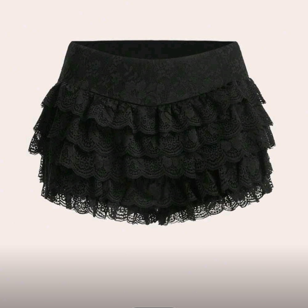 SHEIN Black Lace Ruffle Mini Skirt